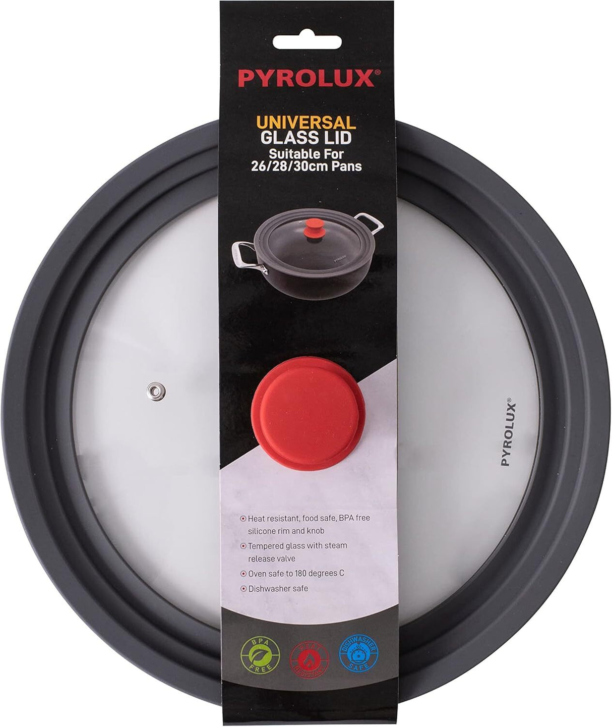 Pyrolux Universal Pot & Pan Glass Lid, 16/18/20cm - Red/Grey