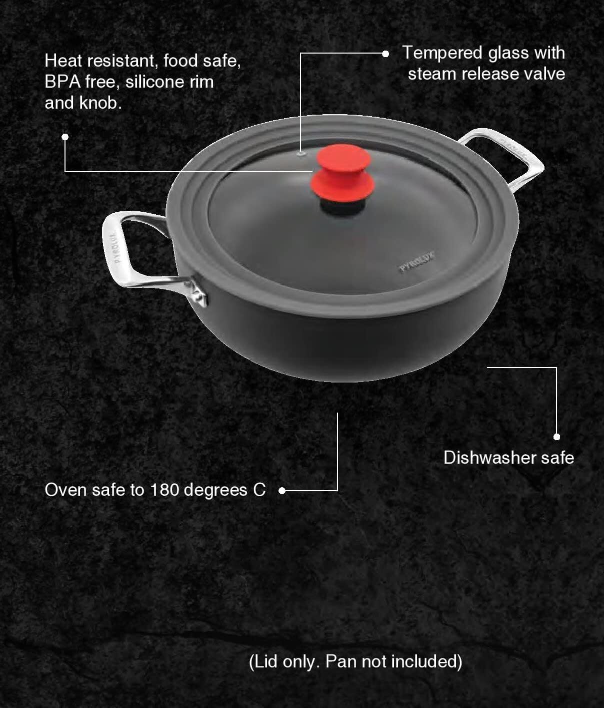 Pyrolux Universal Pot & Pan Glass Lid, 16/18/20cm - Red/Grey