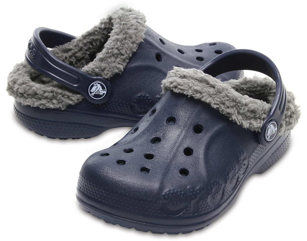 Crocs Kids Baya Lined Clog Shoes Childrens Unisex Slip On Sandals - Navy/Smoke