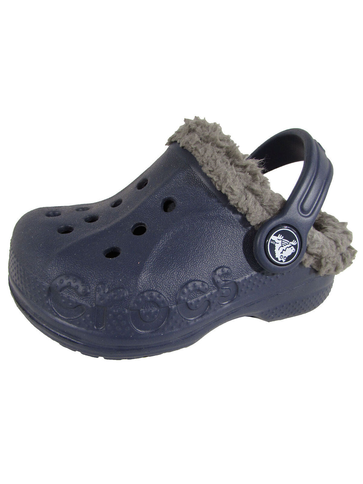 Crocs Kids Baya Lined Clog Shoes Childrens Unisex Slip On Sandals - Navy/Smoke