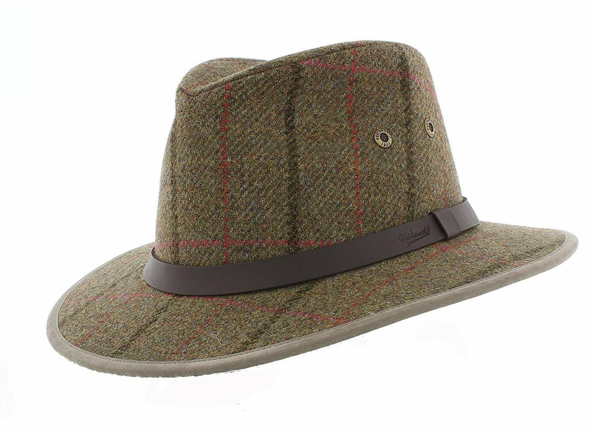 Failsworth Mens Gamekeeper Safari Wool Fedora Hat Trilby Tweed - Loden