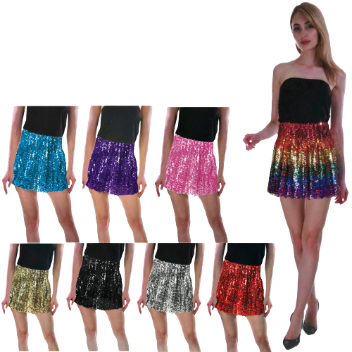 Ladies Adult Deluxe SEQUIN SKIRT Party Costume Dress Up Bling Fringe Tassel - Rainbow