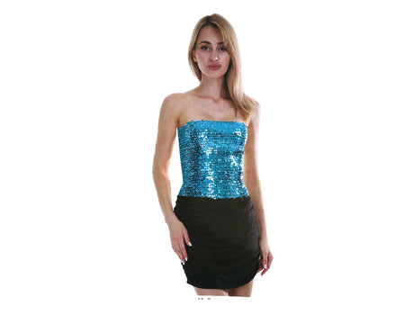 Womens SEQUIN BANDEAU CROP TOP Sparkling Sparkly Costume Tube - Purple