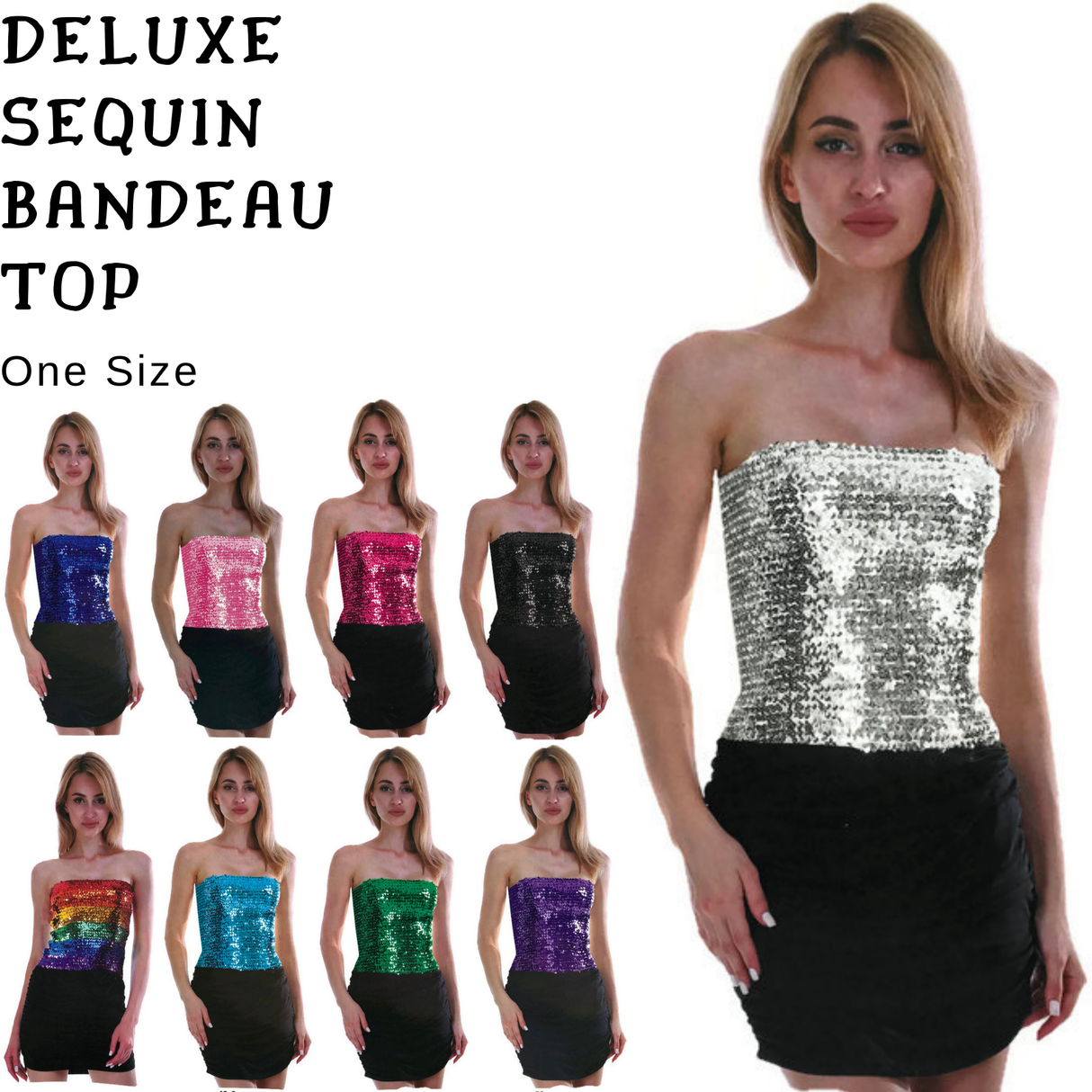 Womens SEQUIN BANDEAU CROP TOP Sparkling Sparkly Costume Tube