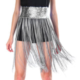 Sequin Belt w/Fringe Skirt Belly Dance Dancer Costume Party - Silver/White