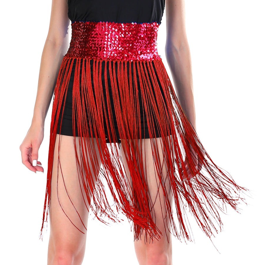 Sequin Belt w/Fringe Skirt Belly Dance Dancer Costume Party - Red