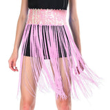 Sequin Belt w/ Fringe Skirt Belly Dance Dancer Costume Party - Light Pink