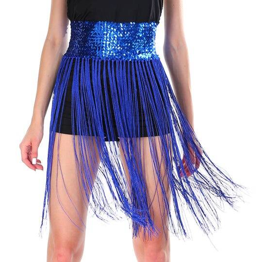 Sequin Belt w/Fringe Skirt Belly Dance Dancer Costume Party - Blue