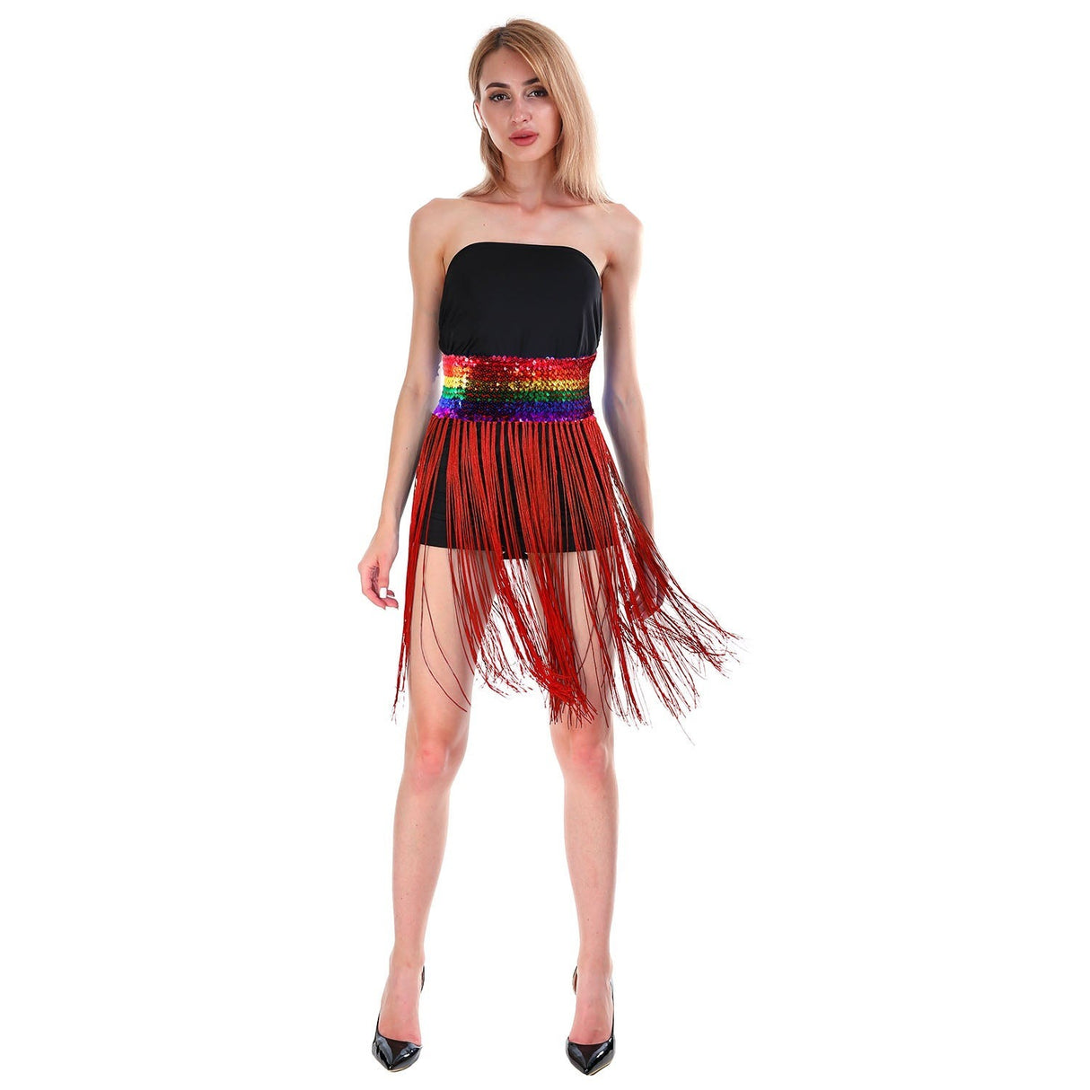 Sequin Belt w/Fringe Skirt Belly Dance Dancer Costume Party - Rainbow