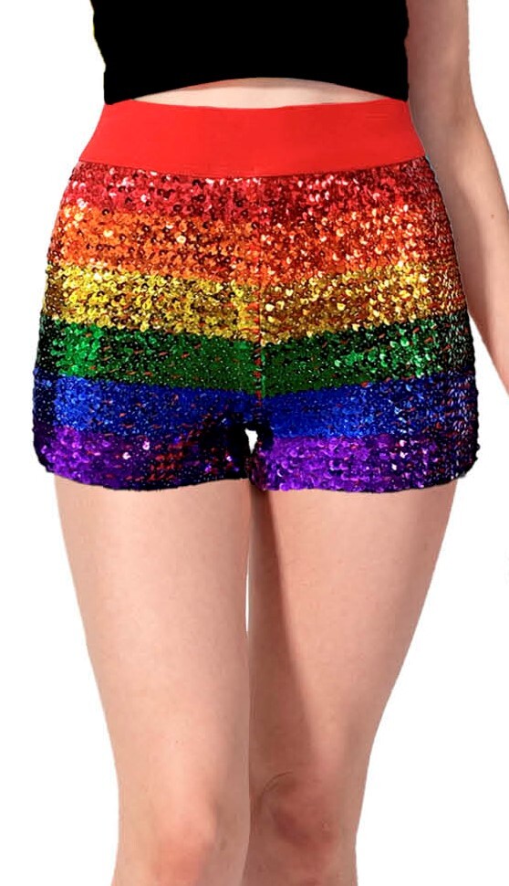 Adult Rainbow Squin Shorts Mardi Gras Gay Pride LGBT Lesbian Party Bottoms