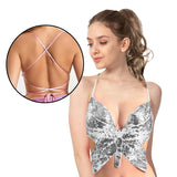 Adult Sequin Butterfly Top w Ribbon Ties Costume Party in Silver