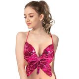 Adult Sequin Butterfly Top w Ribbon Ties Dancing Costume Party in Hot Pink