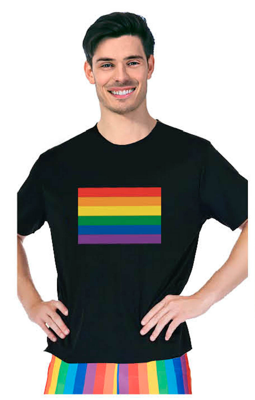 Adult Rainbow Flag T Shirt Top Tee Gay Pride LGBTQ - Black - One Size