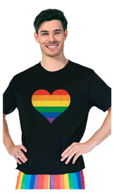 Adult Rainbow Flag T Shirt Top Tee Gay Pride LGBTQ Love Heart - Black - One Size