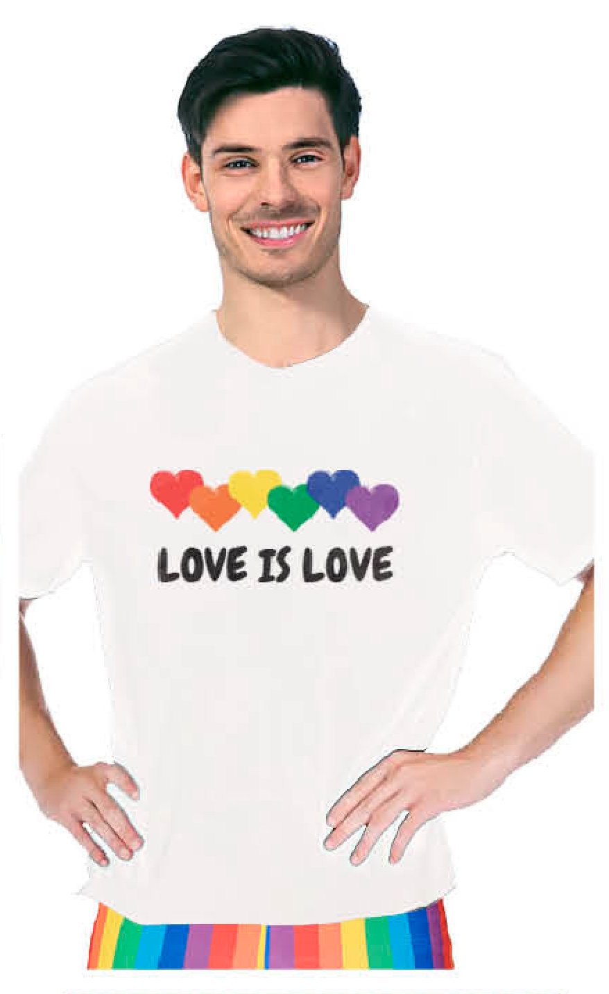 Adult Rainbow T Shirt Top Tee Gay Pride LGBTQ Love Is Love - White- One Size