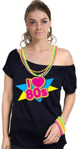 I Love The 80s Black Womens T Shirt Costume Ladies 1980s Fancy Dress Up Top