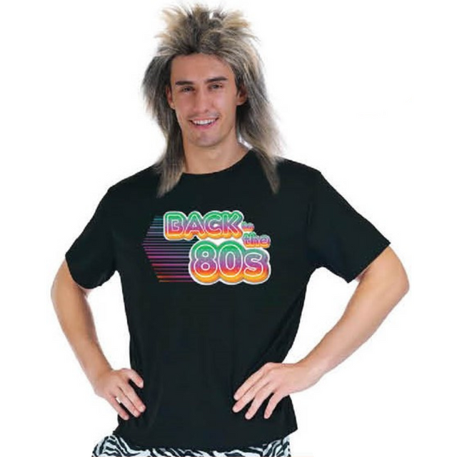 Back To The 80s Mens T Shirt Costume Party 1980s Fancy Dress Up Top - Black