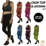 Womens CROP TOP Tank + LEGGING Pants SET Jogger Sport Party Tracksuit Gym Yoga