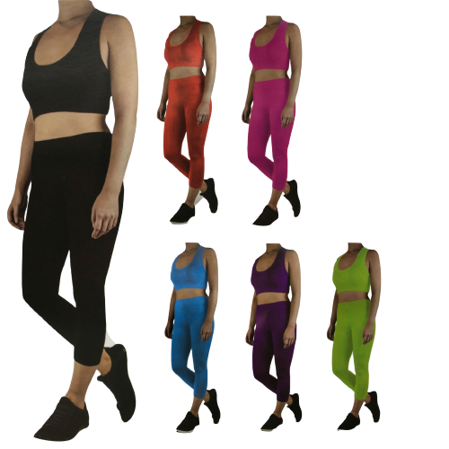 Womens CROP TOP Tank + LEGGING Pants SET Jogger Sport Party Tracksuit Gym Yoga