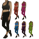 Womens CROP TOP Tank + LEGGING Pants SET Jogger Sport Party Tracksuit Gym Yoga