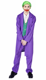 Adult Mens Halloween Purple Clown Costume Joker Creepy Evil Jester