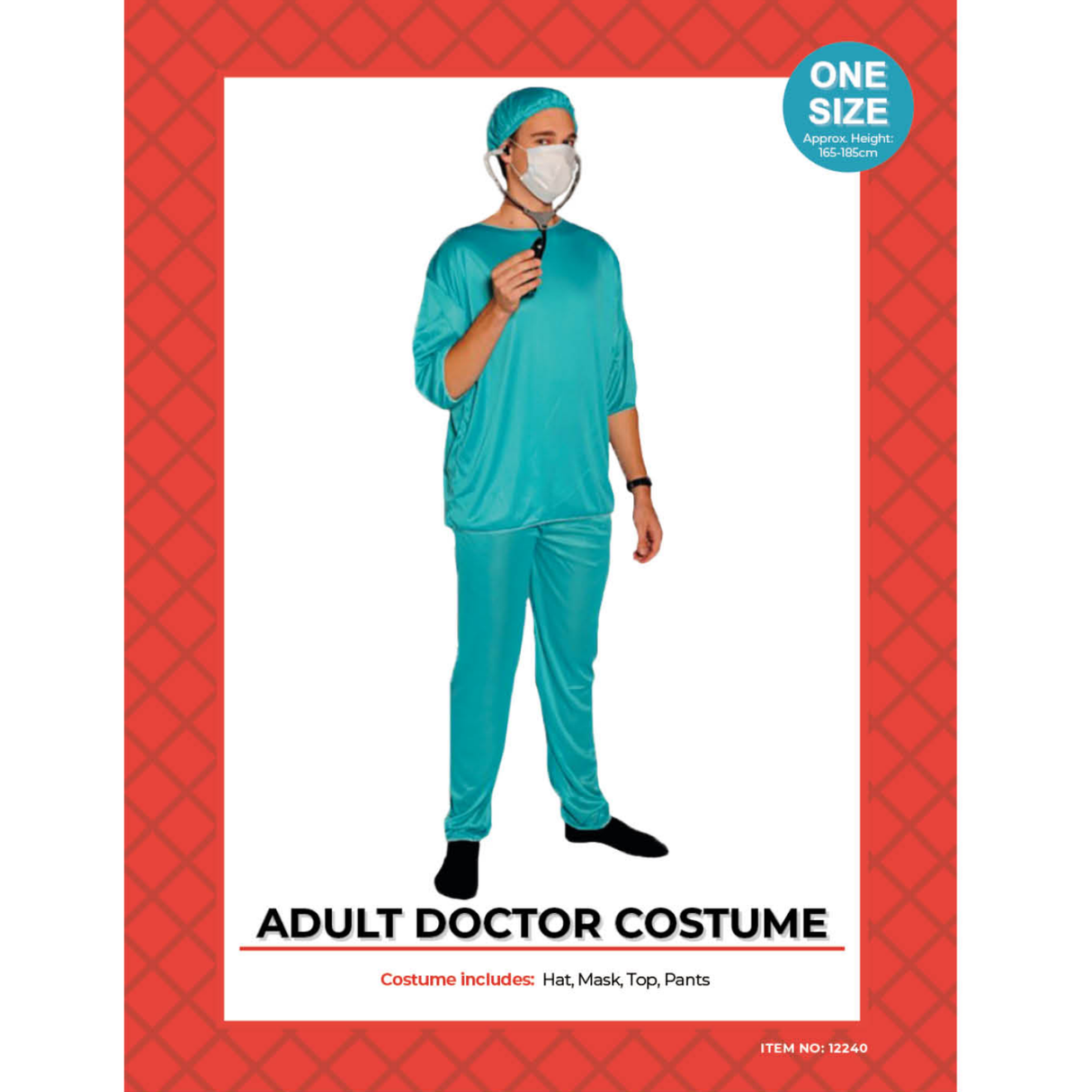 Doctor Scrubs Mens Costume with Surgical Face Mask Hospital Halloween Dress Up