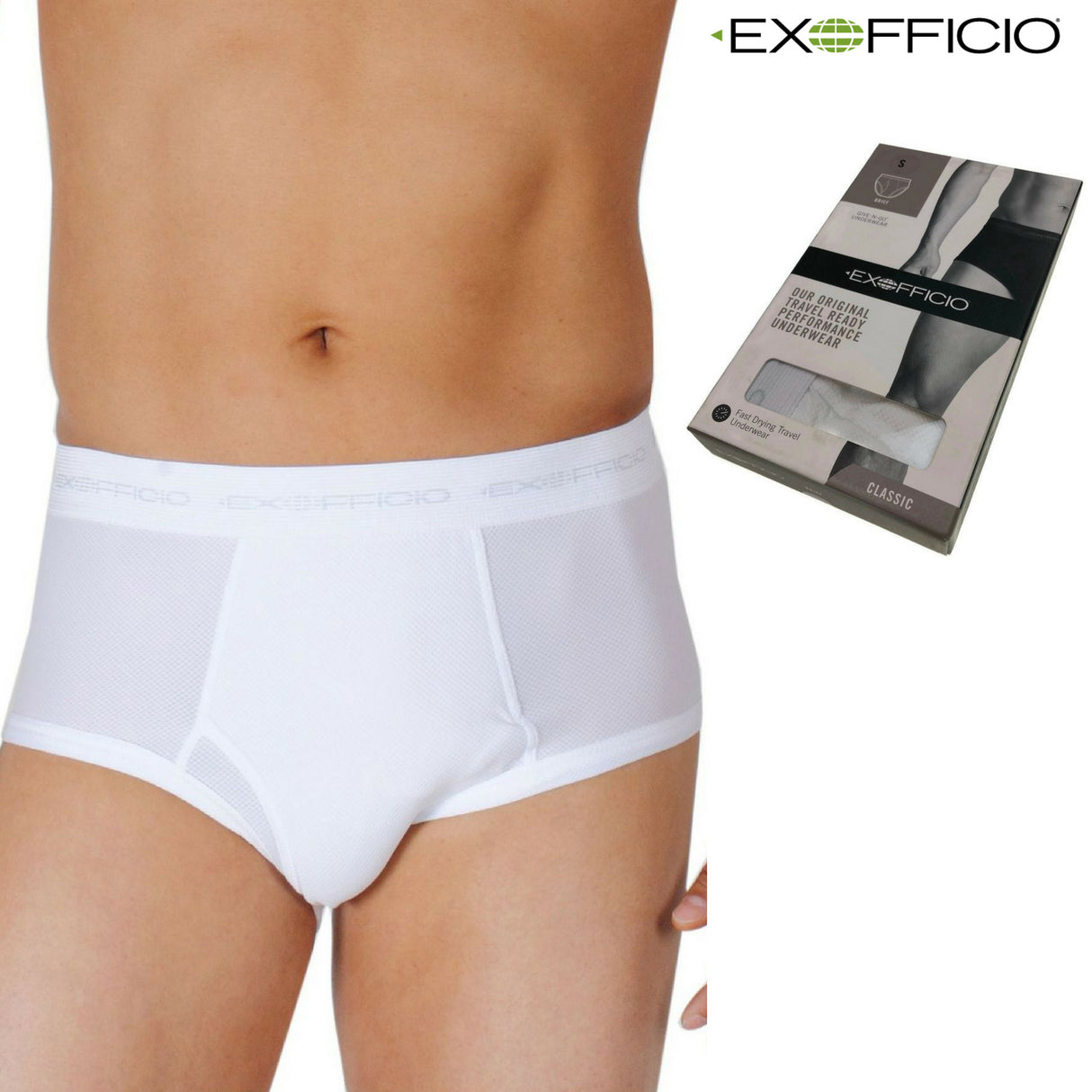 ExOfficio Mens Give N Go Briefs Underwear Travel Antimicrobial Undies - White