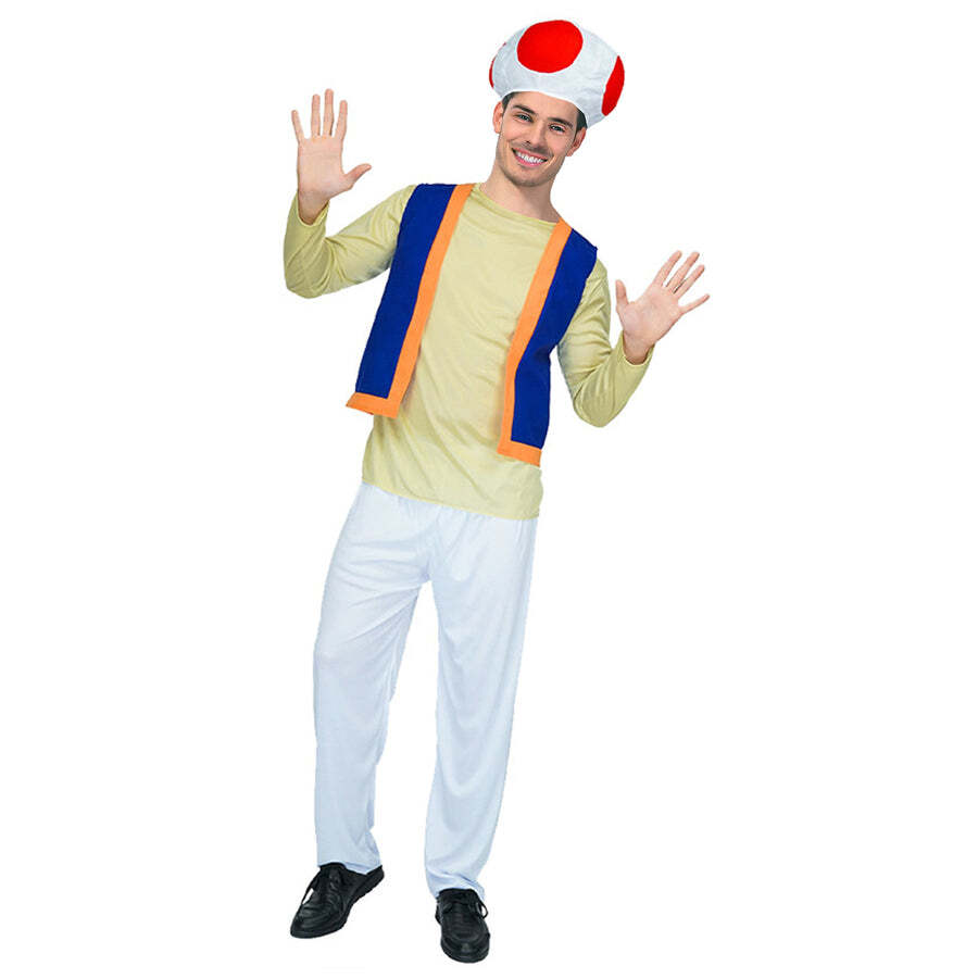 Mens Mushroom Toad Cosplay Gaming Dress Up Costume Party