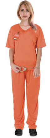 Adult Womens Orange Prisoner Lady Costume Convict Jail Halloween Dress Up Hens