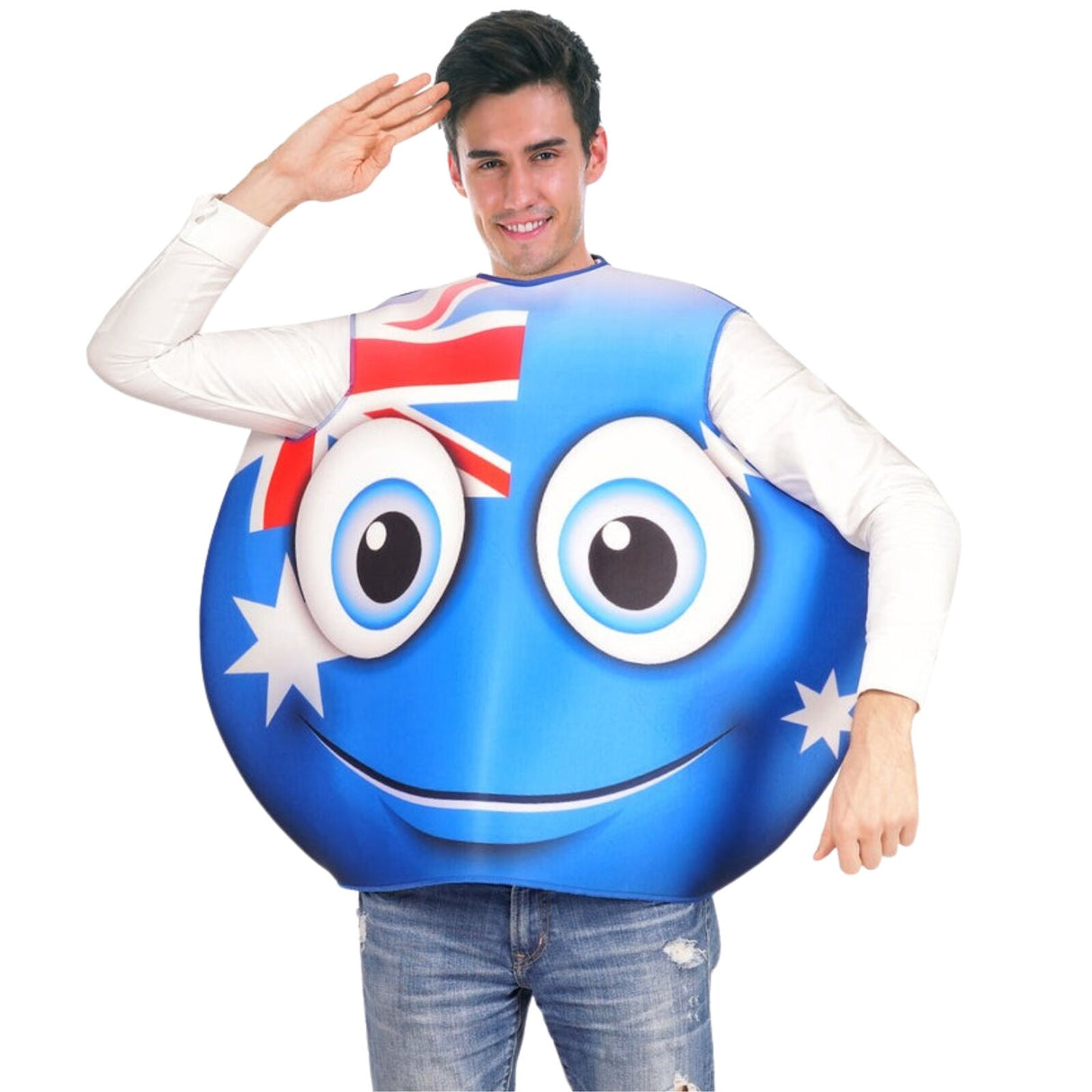 3x Adult Australian Smile Costume – Fun Australia Day Tunic with Flag & Smiley Face