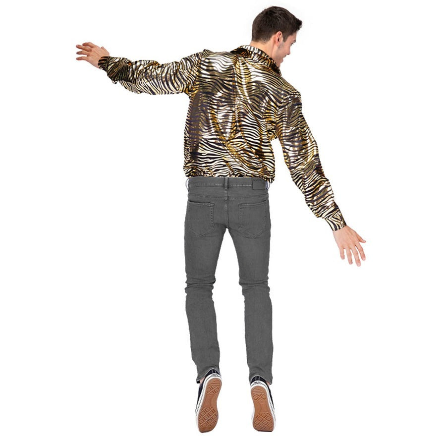 Mens Deluxe Disco Tiger Print Shirt Costume Party in Gold