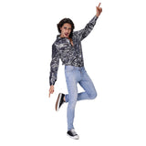 Mens Deluxe Disco Tiger Print Shirt Mens Party Costume in Silver