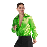 Mens 70s Deluxe Disco Shirt Costume Dance Groovy Dancer Long Sleeve - Green