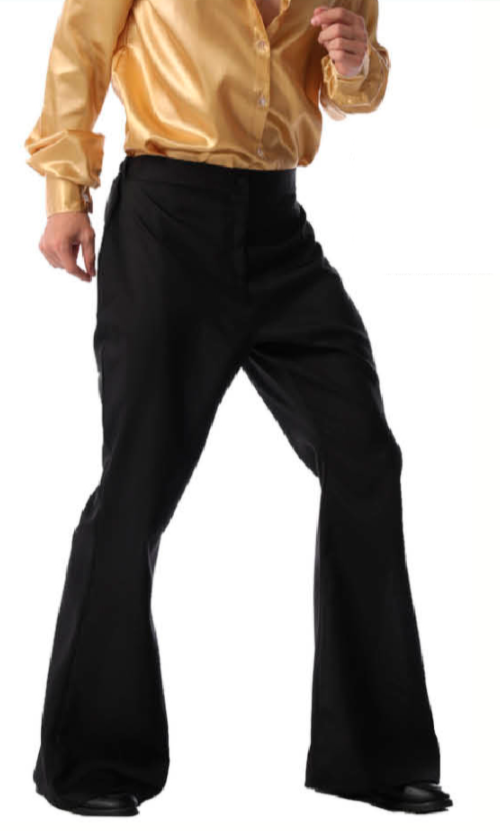 Mens 70's Deluxe Retro Disco Flare Trousers Pants Costume Dancer Dance - Black