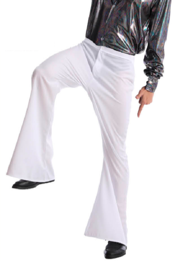 Mens 70's Deluxe Retro Disco Flare Trousers Pants Costume Dancer Dance - White