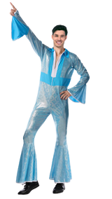 Mens Disco Jumpsuit Costume 1970s Fancy Dress Outfit Adult 70s