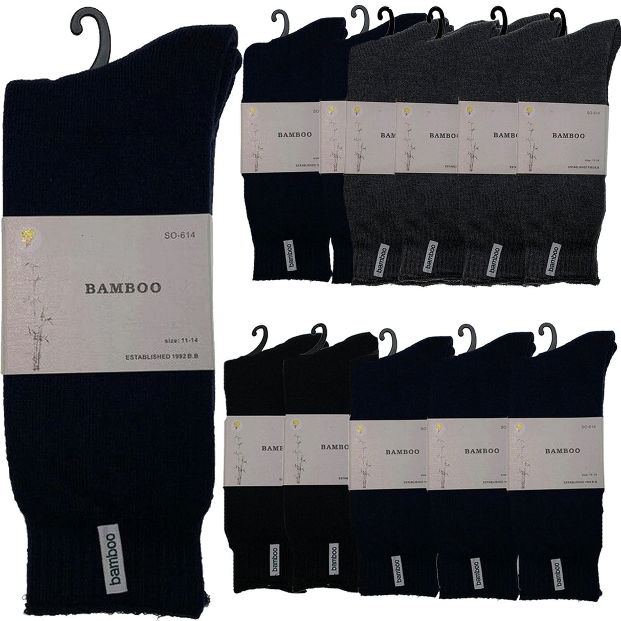 12 Pairs PREMIUM BAMBOO SOCKS Mens Heavy Duty Thick Work Socks BULK Cushion - Charcoal Grey