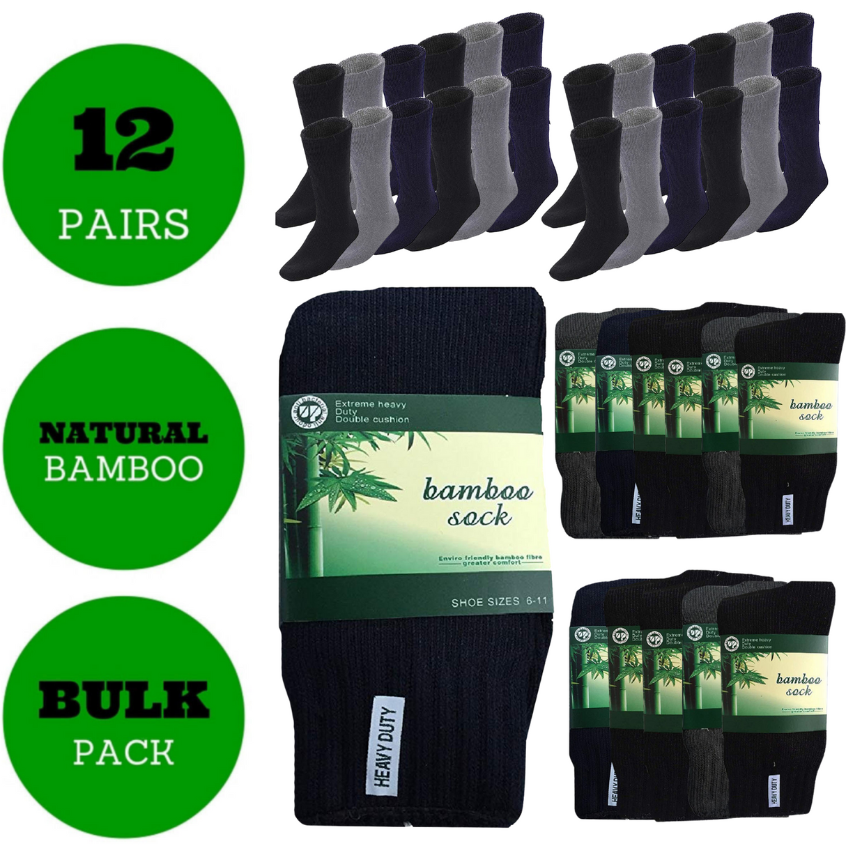 12 Pairs BAMBOO SOCKS Mens Heavy Duty Premium Thick Work Socks Cushion BULK