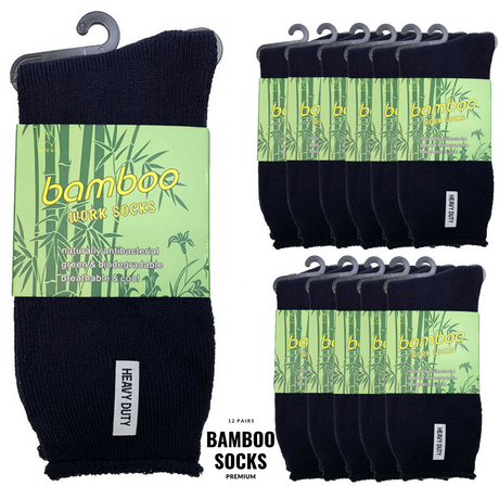 12 Pairs PREMIUM BAMBOO SOCKS Mens Heavy Duty Thick Work Socks Cushion BULK - Charcoal Grey