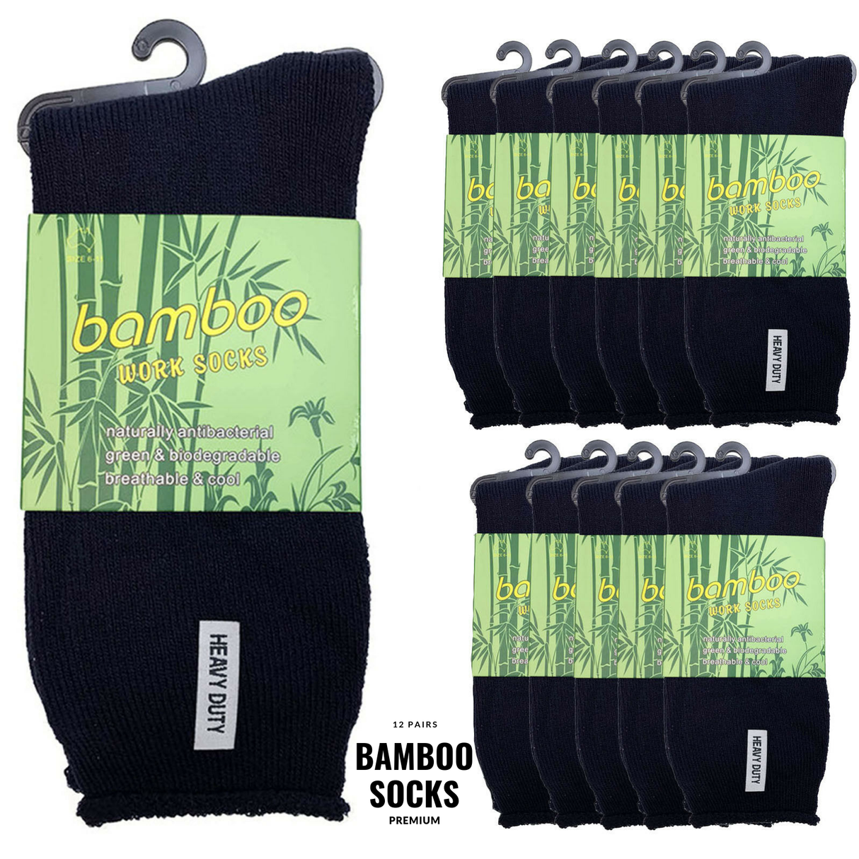 12 Pairs PREMIUM BAMBOO SOCKS Mens Heavy Duty Thick Work Socks Cushion BULK - Assorted Colour Pack