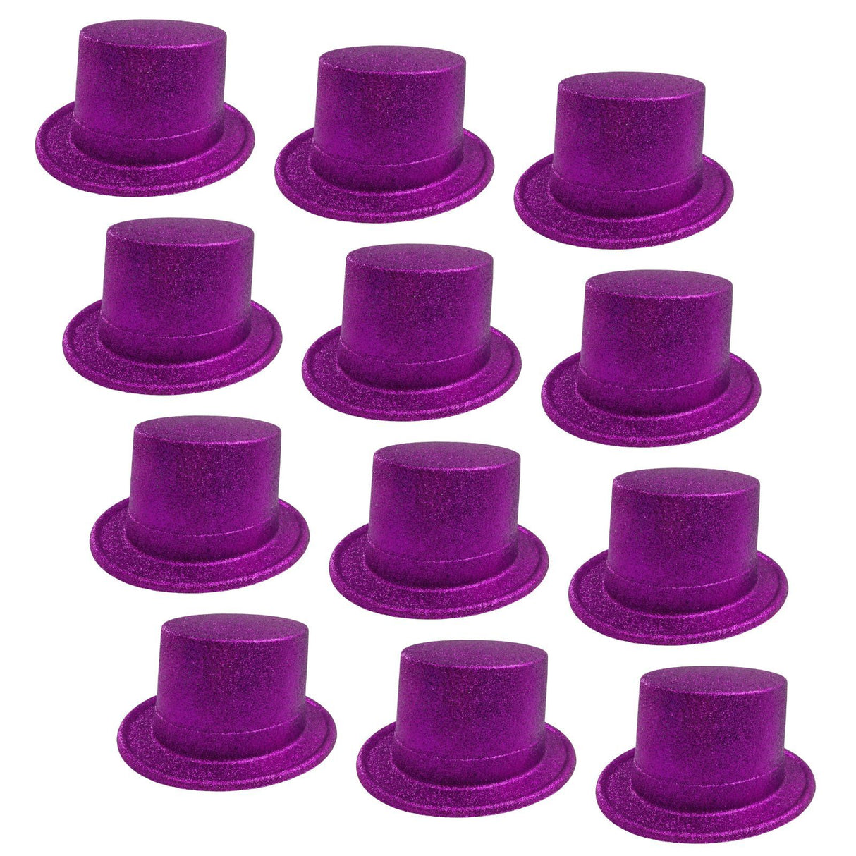 12x GLITTER TOP HAT Fancy Party Plastic Costume Tall Cap Fun Dress Up BULK - Purple