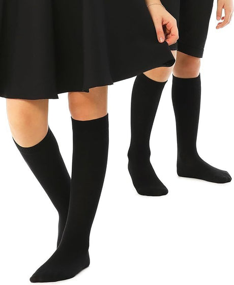 12x Knee High School Socks for Girls Boys Plain Cotton Rich Kids Bulk