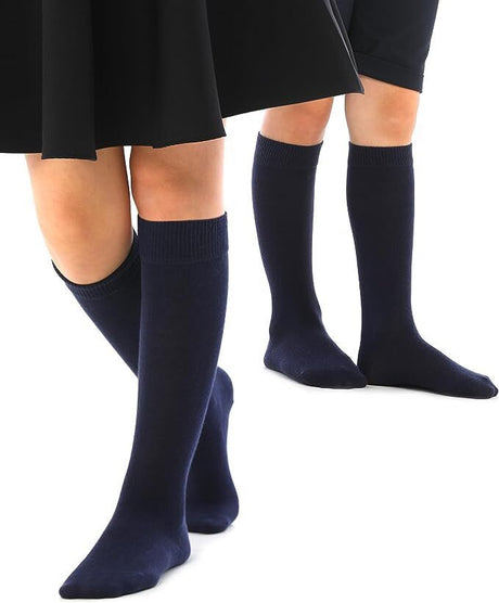 12x Knee High School Socks for Girls Boys Plain Cotton Rich Kids Bulk