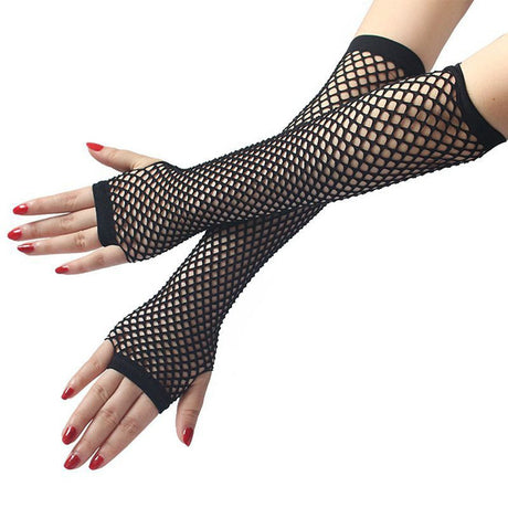 12x FISHNET GLOVES Fingerless Elbow Length 70s 80s Womens Costume Party BULK - Blue