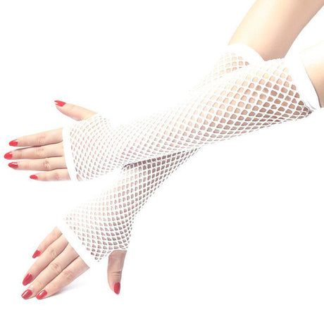 12x FISHNET GLOVES Fingerless Elbow Length 70s 80s Womens Costume Party BULK