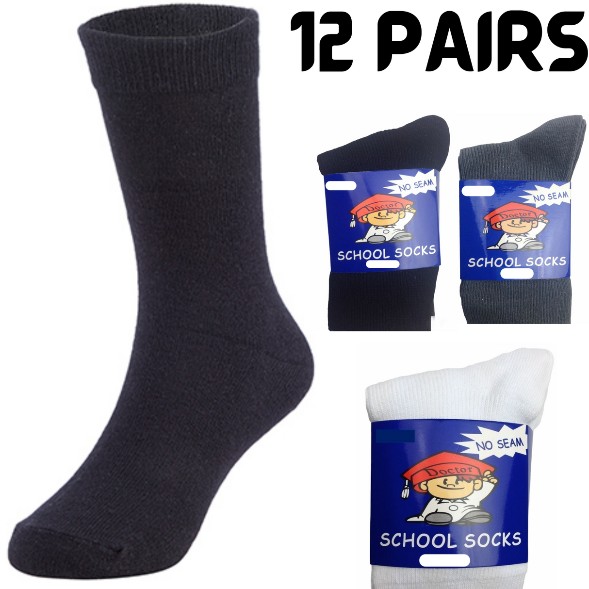 12x Pairs SCHOOL SOCKS Plain Cotton Rich Girls Boys School Uniform BULK