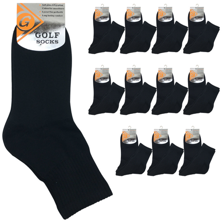 12 Pairs GOLF SOCKS Crew Quarter Plain Sports Cotton Casual Cushion Foot BULK - Black 6-11