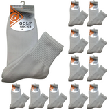 12 Pairs GOLF SOCKS Crew Quarter Plain Sports Cotton Casual Cushion Foot BULK - White 6-11