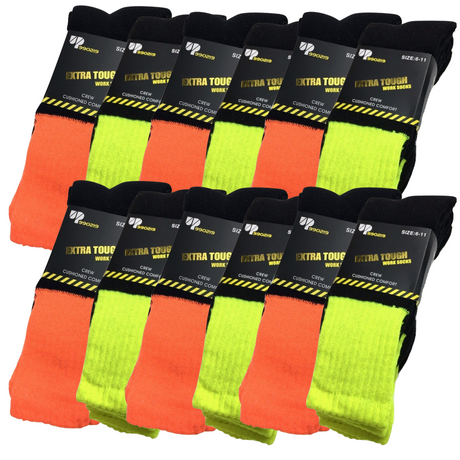 12x Pairs HI VIS SOCKS Workwear Work Safety High Visibility Fluro Cushioned BULK - Yellow