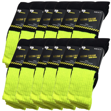 12x Pairs HI VIS SOCKS Workwear Work Safety High Visibility Fluro Cushioned BULK